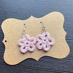 Handmade Pink Crochet Flower Earrings